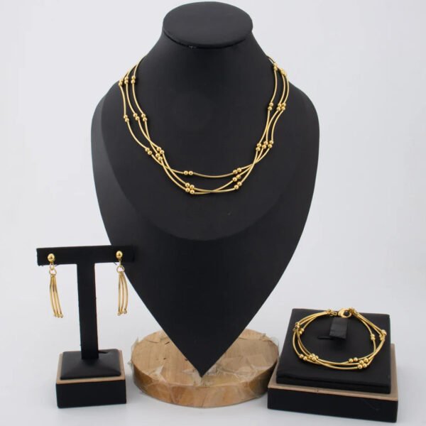 New Fashion Gold Color 3Pcs Line Jewelry Set For Women Elegant Little Pearl Earrings Bracelet Necklace Gift For Party Banquet