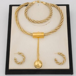 2025 Africa Punk Style 3Pcs Jewelry Set Gold Color Necklace Earring Bracelet For Women Girl Gift For Party Banquet Wedding