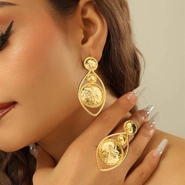 18k Gold Color Earrings and Ring Jewelry Set for Women African Clip Earrings Finger Ring Weddings Engagement Party Jewellery