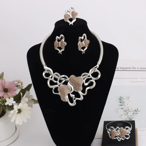 Dubai Gold Color Silver Color Irregular Hollow out Shape Jewelry Set For Women Necklace Earrings Ring Bracelet For Party Wedding