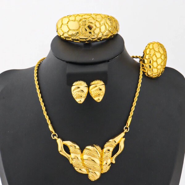 YM Gorgeous Jewelry Set for Women Spain Gold Color Necklace Earrings Ring And Bangle For Wedding Women's Day Party