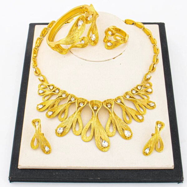 Elegant Gold Plated Jewelry Set 4Pcs with Bracelet Ring Earrings Necklace for Women Mother's Day Gift Party Accessories