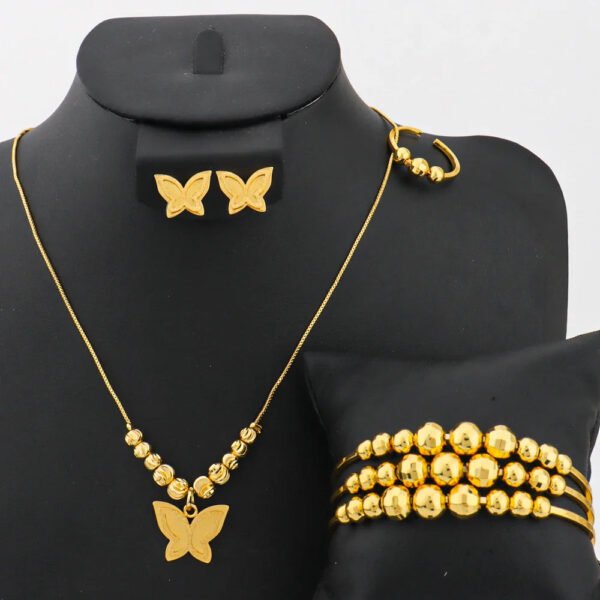 2025 Women's Earrings Bracelets Necklace and Ring Romantic Butterfly shape Gold Color Jewellery Set For Party Women's Day