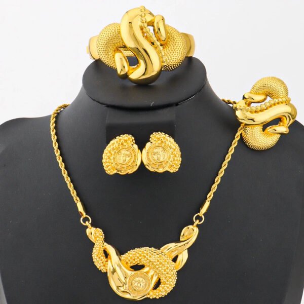 2025 Gold Color Jewelry Set for Women Brazil Charm Necklace Earrings Ring And Bangle Accessories For Banquet Women's Day